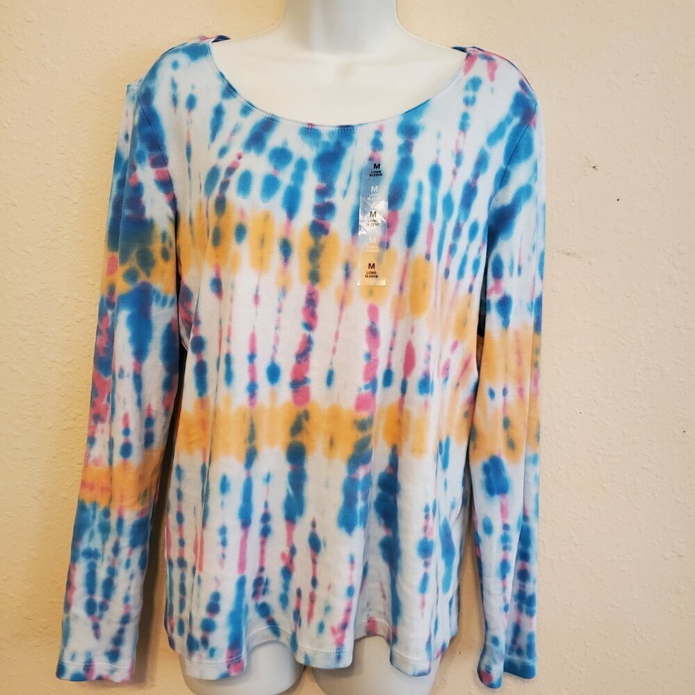 Karen Scott Women's Tie Dye Long sleeve Round neck t-shirt 100% Cotton size M.